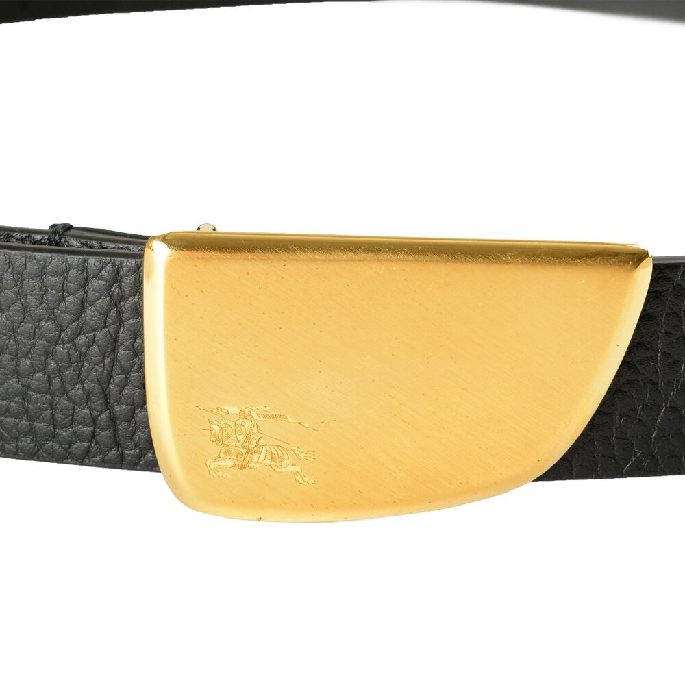 Burberry "Shield Brushed" Black Textured Leather Buckle Decorated Belt Sz M - Picture 3 of 5